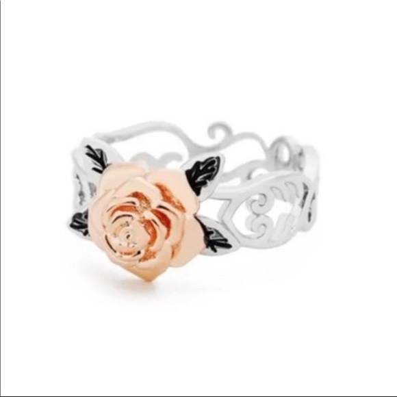 Silver Floral Band 14K Rose Gold Flower Ring - Picture 5 of 7